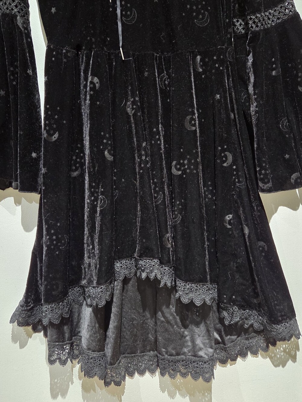 Whims Goth Black Velvet High-Low Hooded Dress - Picture 8 of 11